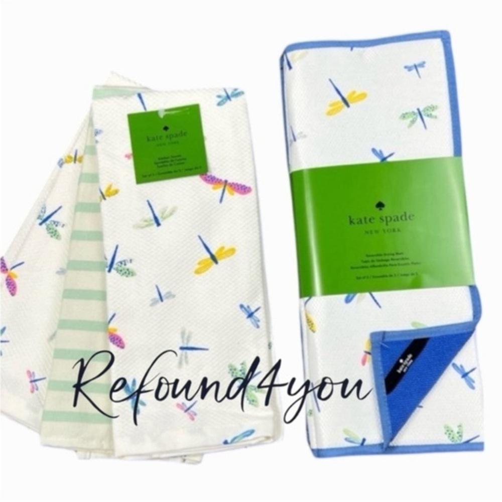 Kate Spade - ‘Dragonfly bundle’ dish towels(3) & drying mats(2). NWT Firm!